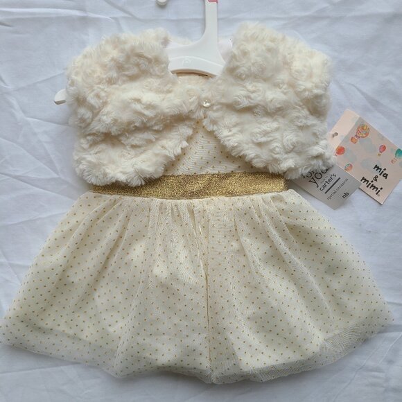 MIA AND MIMI Special Occasion NEWBORN Dress Tulle Lined Ivory Gold - Picture 1 of 9